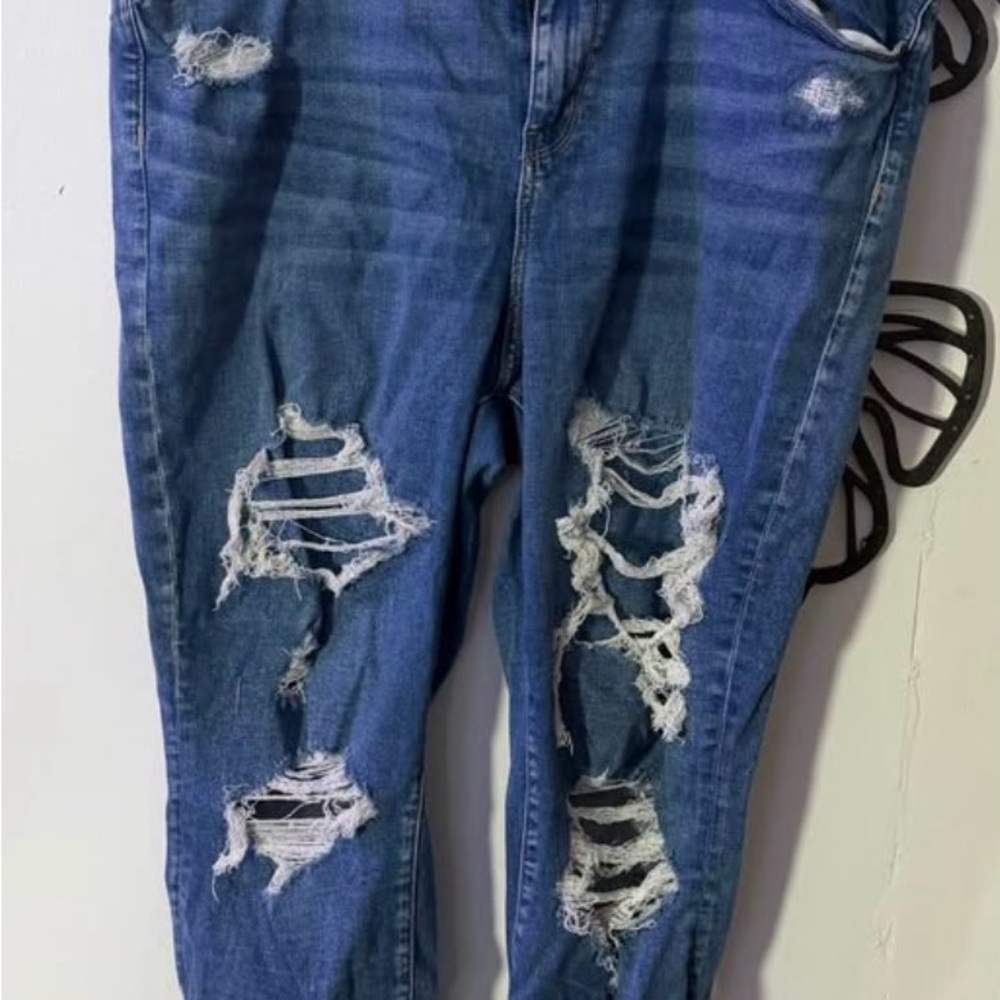 Aeropostale Blue Distressed Straight Leg Jeans